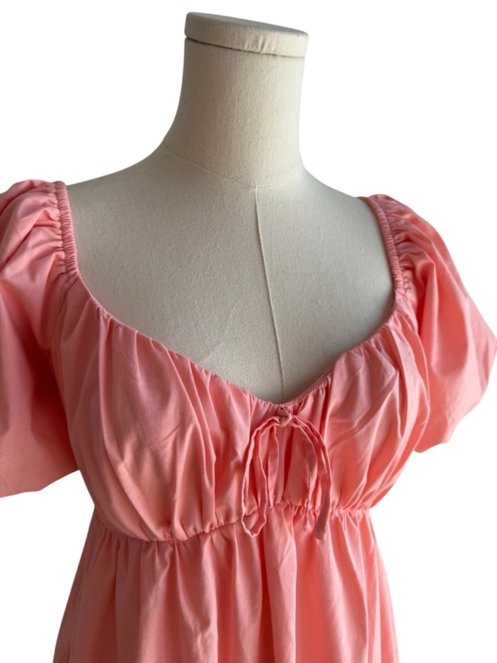 Hollister Coral Puff Sleeve Babydoll Dress Small Tall Cottagecore Milkmaid Mini